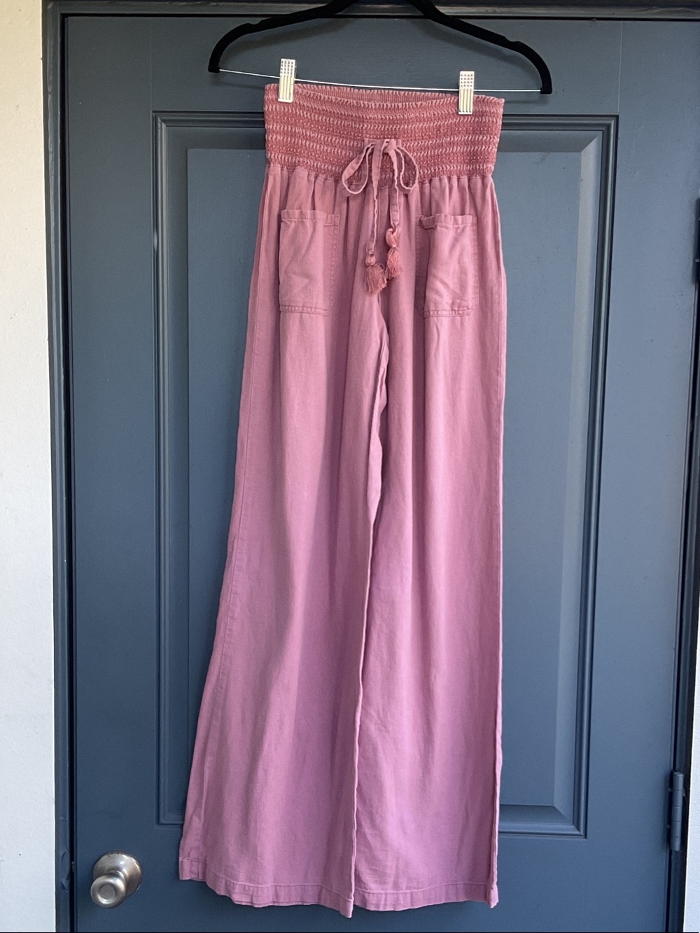 Rewash Pink Wide-Leg Smocked Waist Wide Leg Pants, Size S